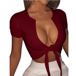 Burgundy tie crop top